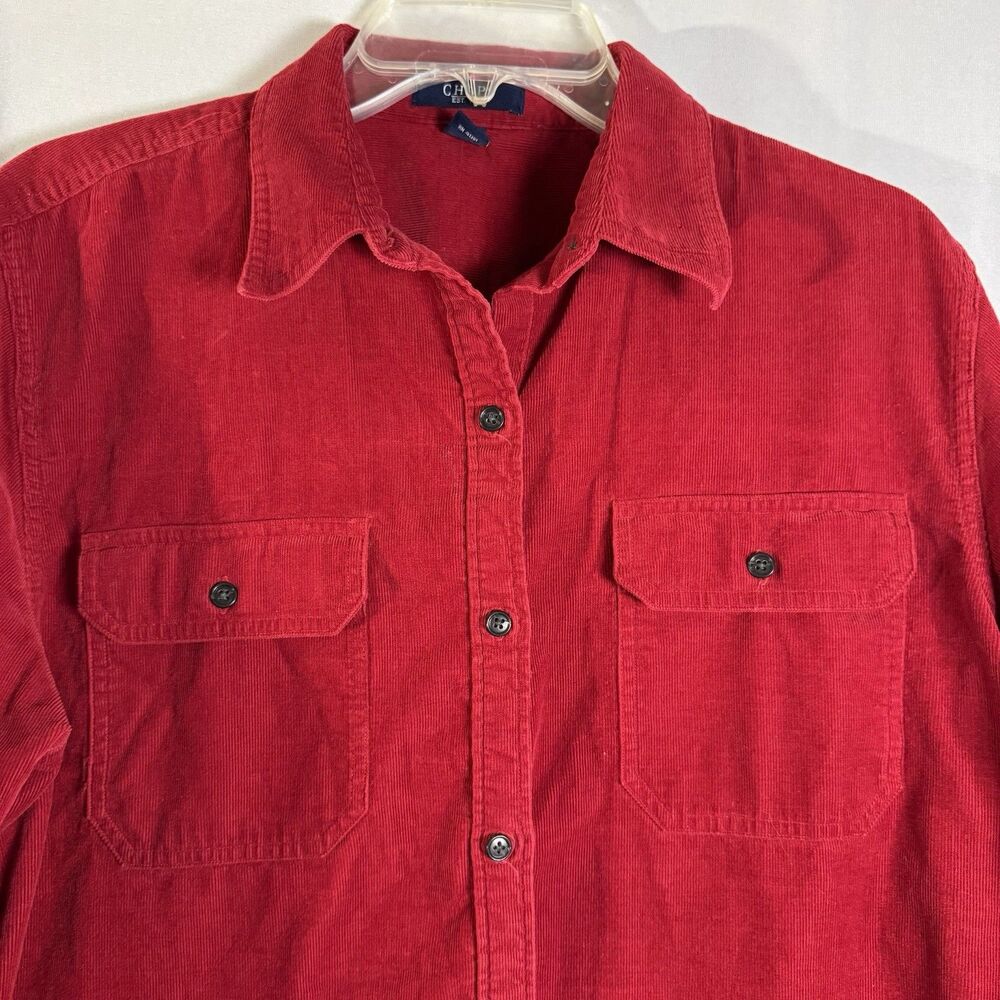 Chaps Women's Shirt XL Red Corduroy Long Sleeve Button Front Work Outdoor Casual - Picture 4 of 8